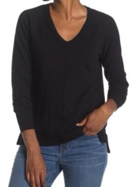 Bobeau V-Neck Long Sleeve Women’s Sweater - Black, Medium